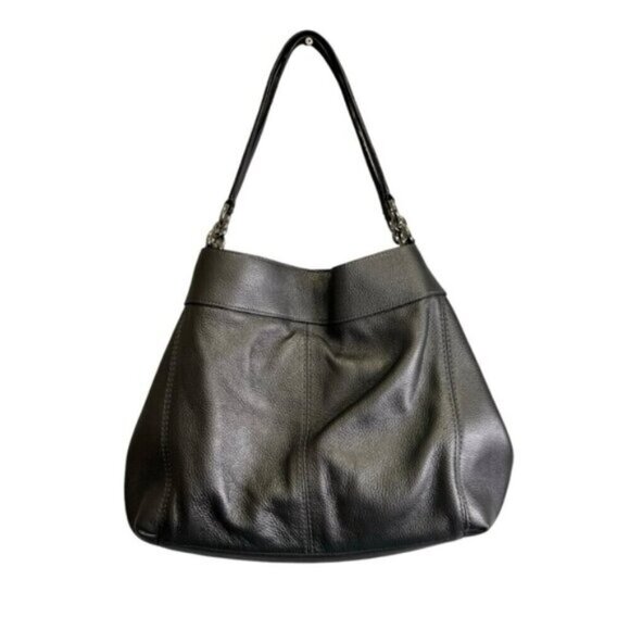 Coach Lexy Pebble Leather Shoulder Hobo Bag Gunmetal - Picture 15 of 15